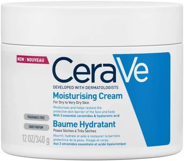 CeraVe Moisturizing Cream | 48H Body and Face Moisturizer for Dry to Very Dry Skin with Hyaluronic Acid and Ceramides | Fragrance Free | 12Oz, 340 g