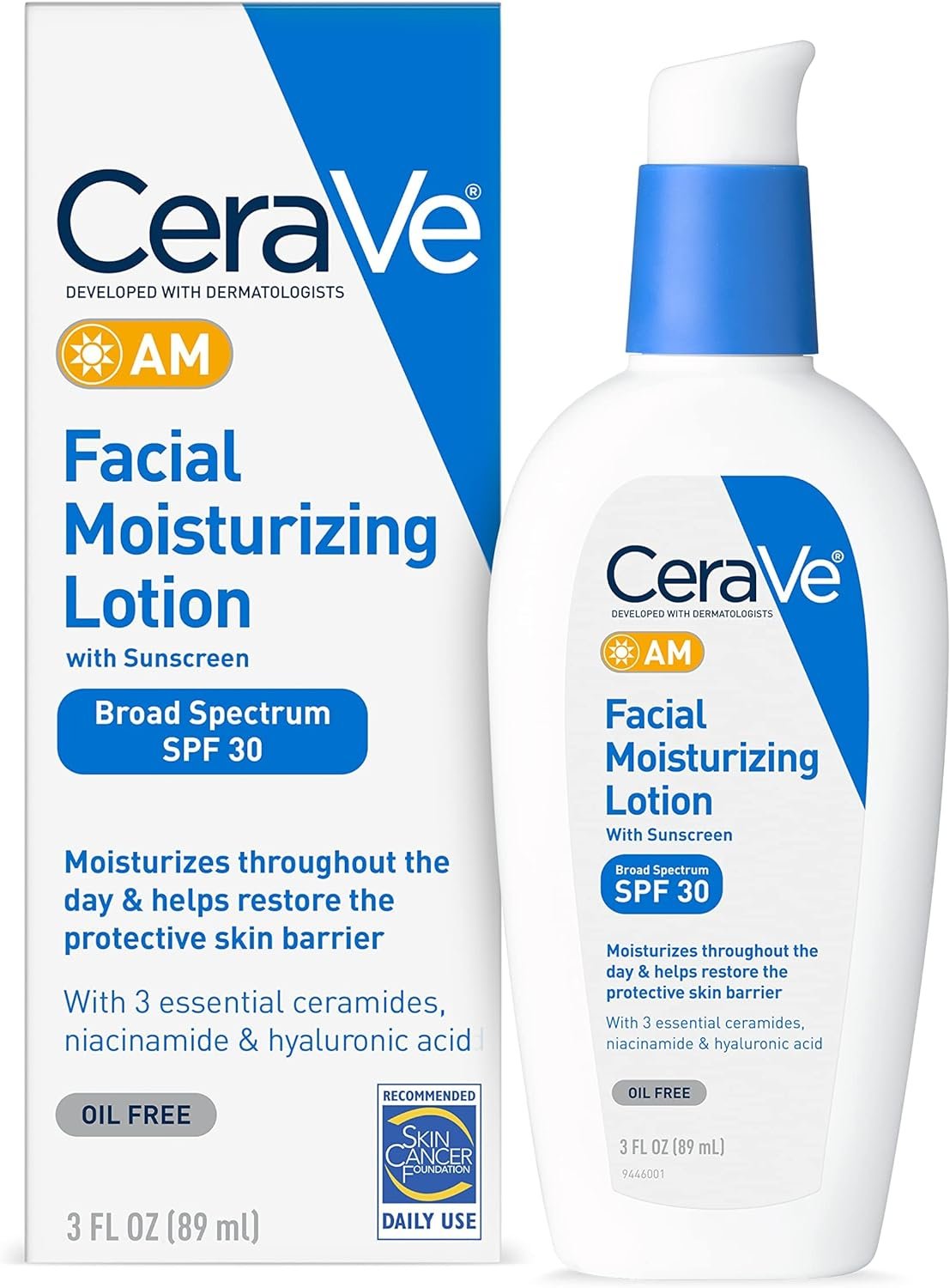 CeraVe Facial Moisturizing Lotion AM SPF 30, 3 oz, Daily Face Moisturizer with SPF, Packaging May Vary